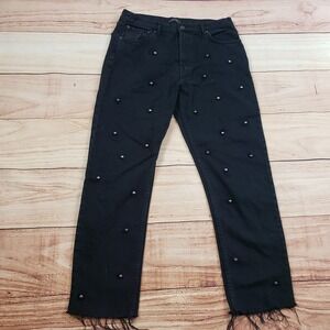 Zara Jeans Womens 6 Black Straight Denim Casual Studded Casual Ladies 30x26